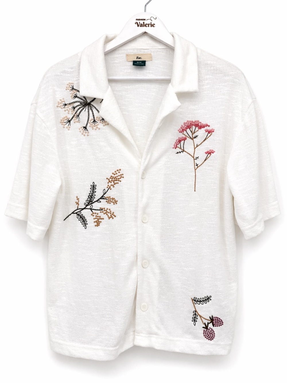 Esc White Blouse Top Collared Dainty Floral Embroidered Size Medium Spring